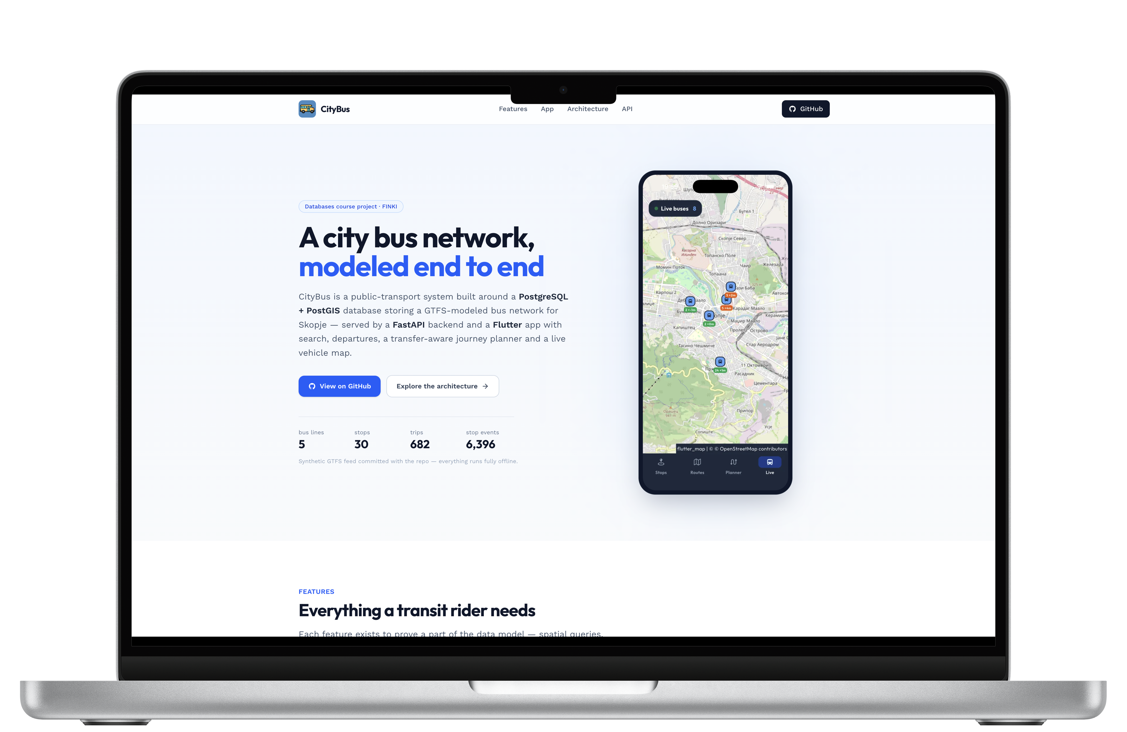 CityBus web app on laptop