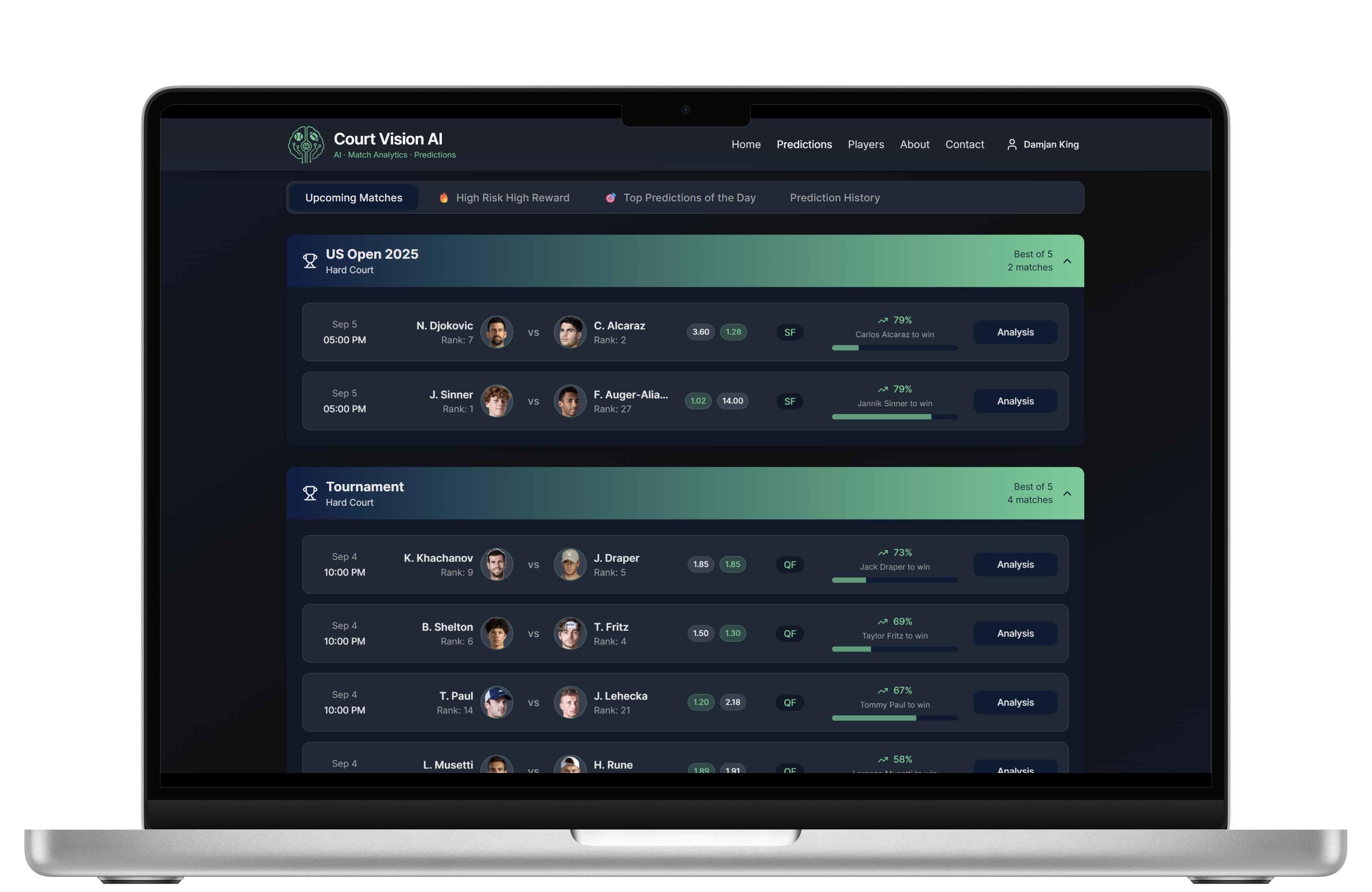 Court Vision website on laptop